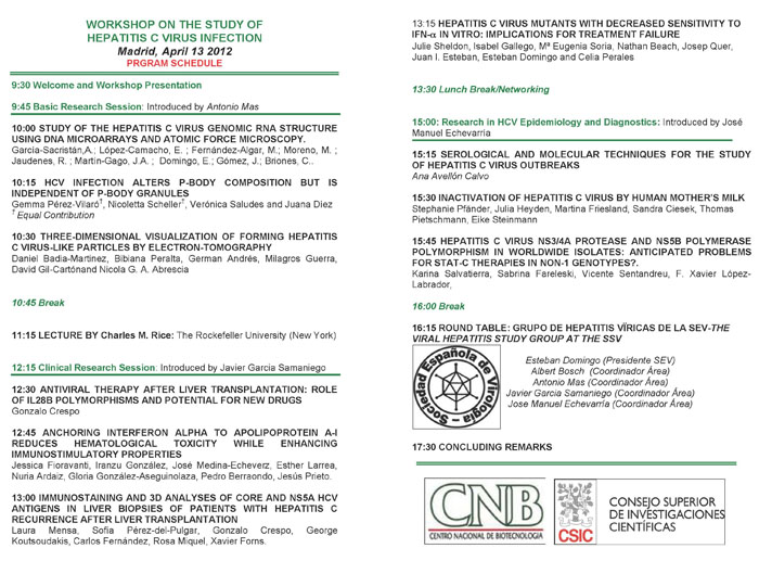 WORKSHOP SOBRE EL ESTUDIO DE LA INFECCIÓN POR EL VIRUS DE LA HEPATITIS C