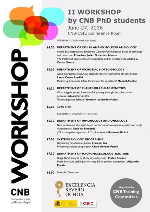 II Workshop por Estudiantes Predoctorales del CNB (lunes 27 de junio)
